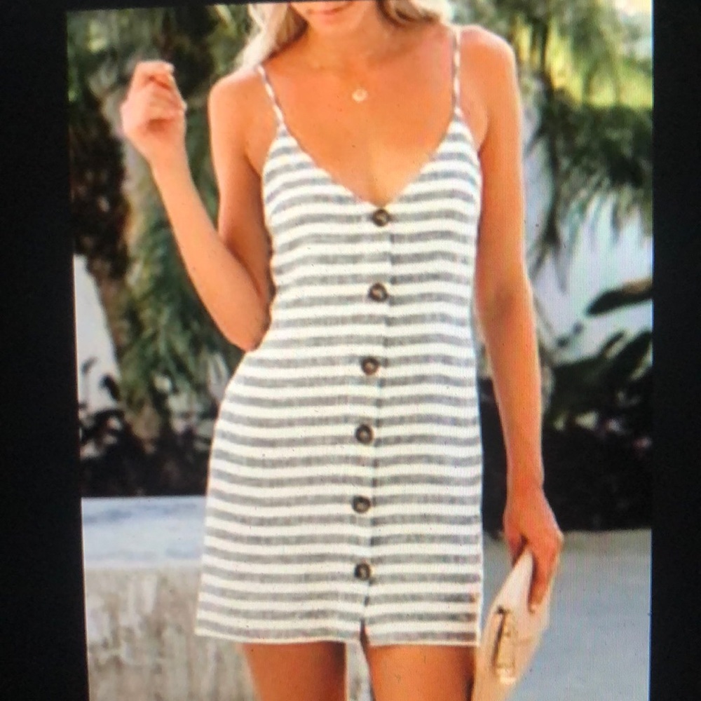 Linen Button Down Striped Tank Dress